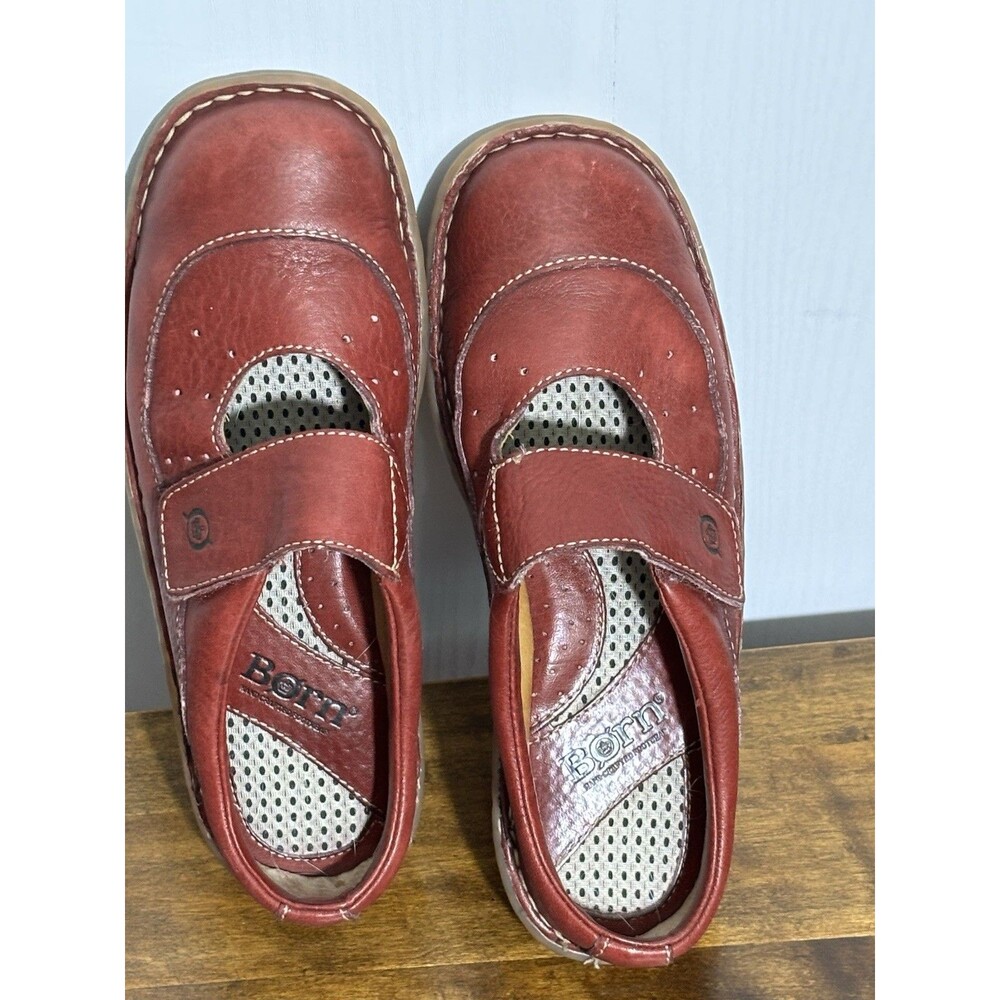 Born Mary Jane Mules Womens 7.5 Red Leather Slip On Shoe 38.5 Wide Strap Comfort - Picture 8 of 14